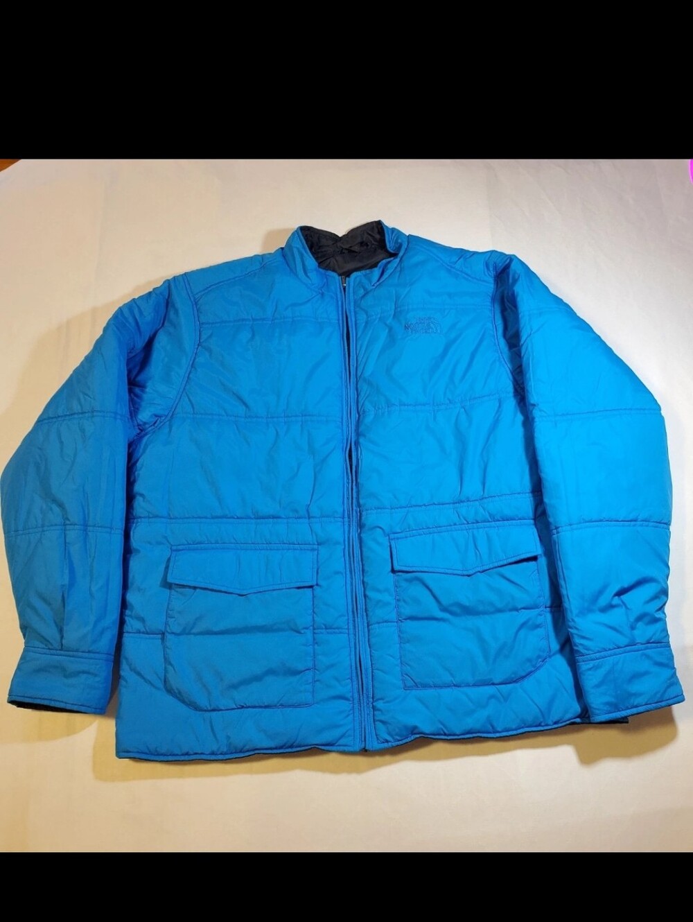 The North Face Reversible Jacket Mens XL Black / Blue Insulated Quilted Puffer